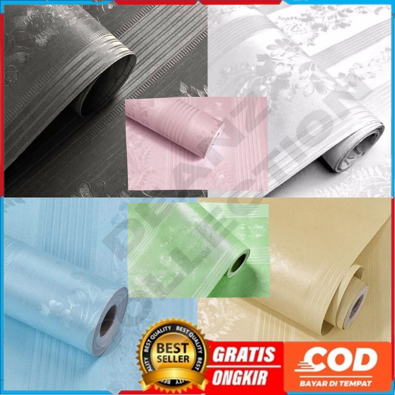 (New) Wallpaper Dinding Premium New Batik Emboos 3D Gold Abu Putih Pink Biru Hijau Emboss Dan Bata N