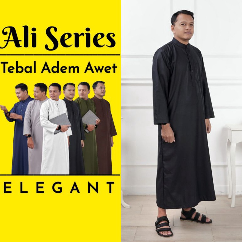 ART F87F Baju Jubah Gamis Laki Laki Haramain Haromain Pria Dewasa Polos Lengan Panjang Gamis Kerah S