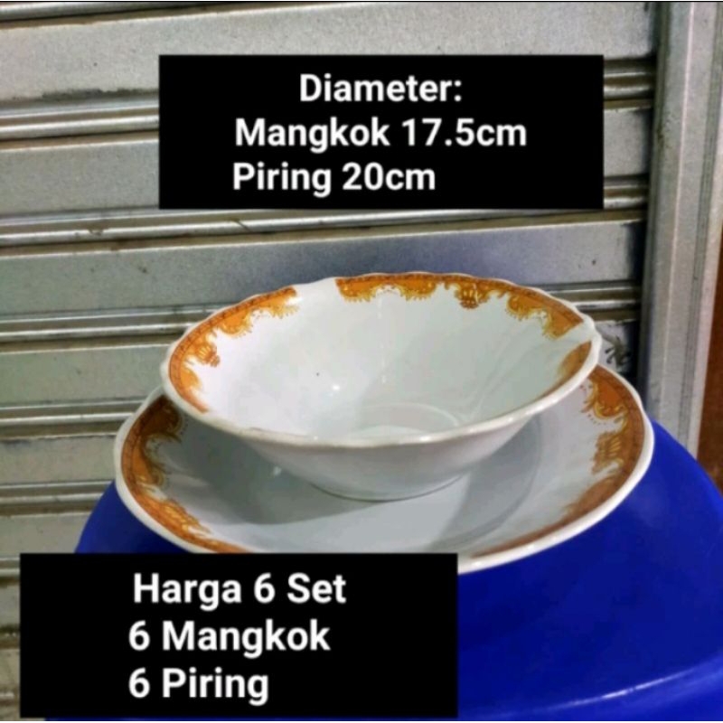 PIRING MAKAN KERAMIK MAHKOTA 8 MANGKOK KERAMIK MAHKOTA (SATU SET) MOTIF MAHKOTA