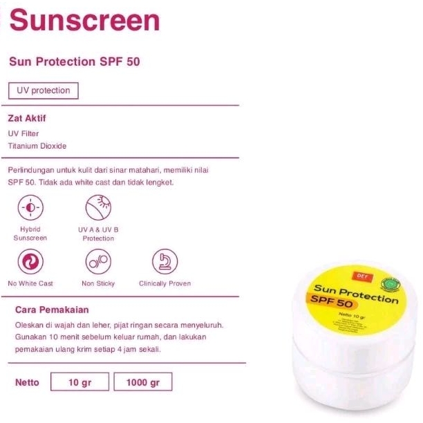 DEF Sunscreen Sun Protection SPF 50 Derma Elok Farma