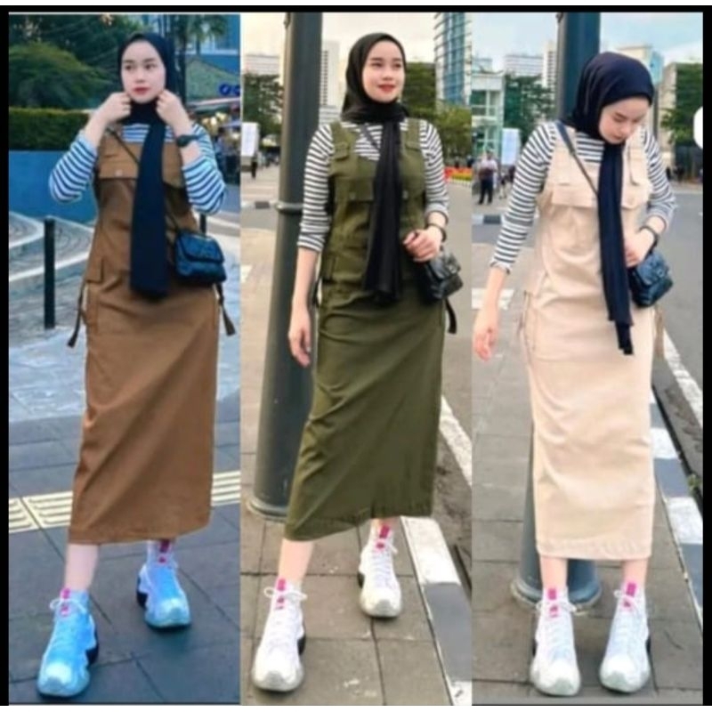 Bella Overall  Rok Cargo Wanita Katun Premium Jumsuit Rok Casual Overall Rok Trendi Kekinian
