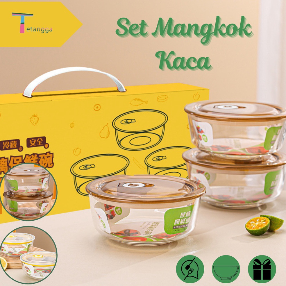 Murah Set Mangkok Kaca Bowl Glass Kimglass Crisper Kaca Kotak Makan Siang Tertutup Penutup  Paket ko