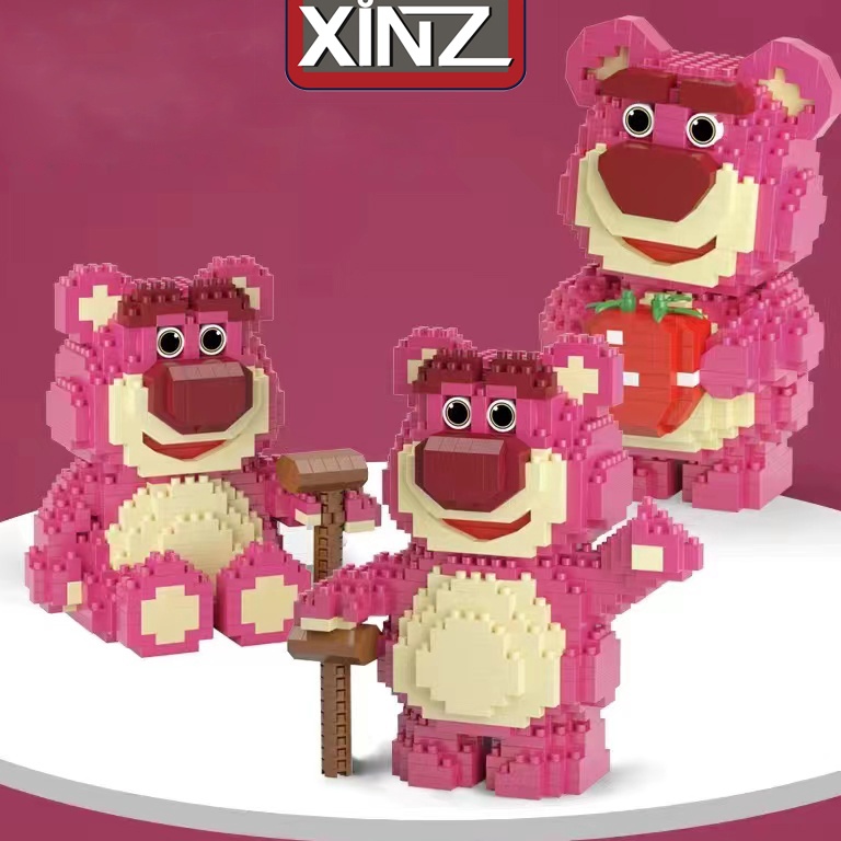 STOK TERBATAS XiNZ Mainan Edukasi Anak Balok Blok Pink Bear 3D Puzzle Brick Karakter Kartun Mini Blo