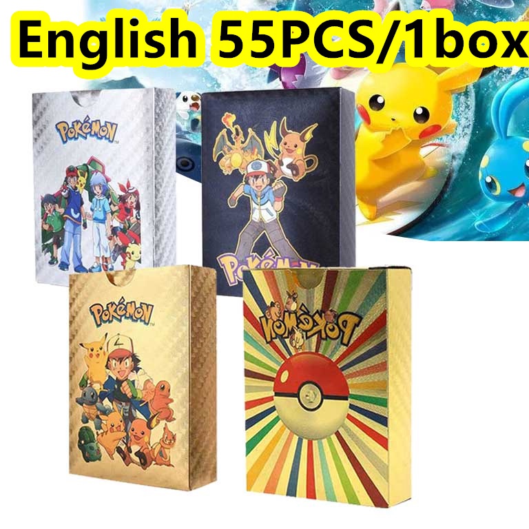 HARGA SPESIAL Kartu Pokemon Cards 55PCS 1 box Original Gold Hitam Langka Charizard Pikachu Langka Ba