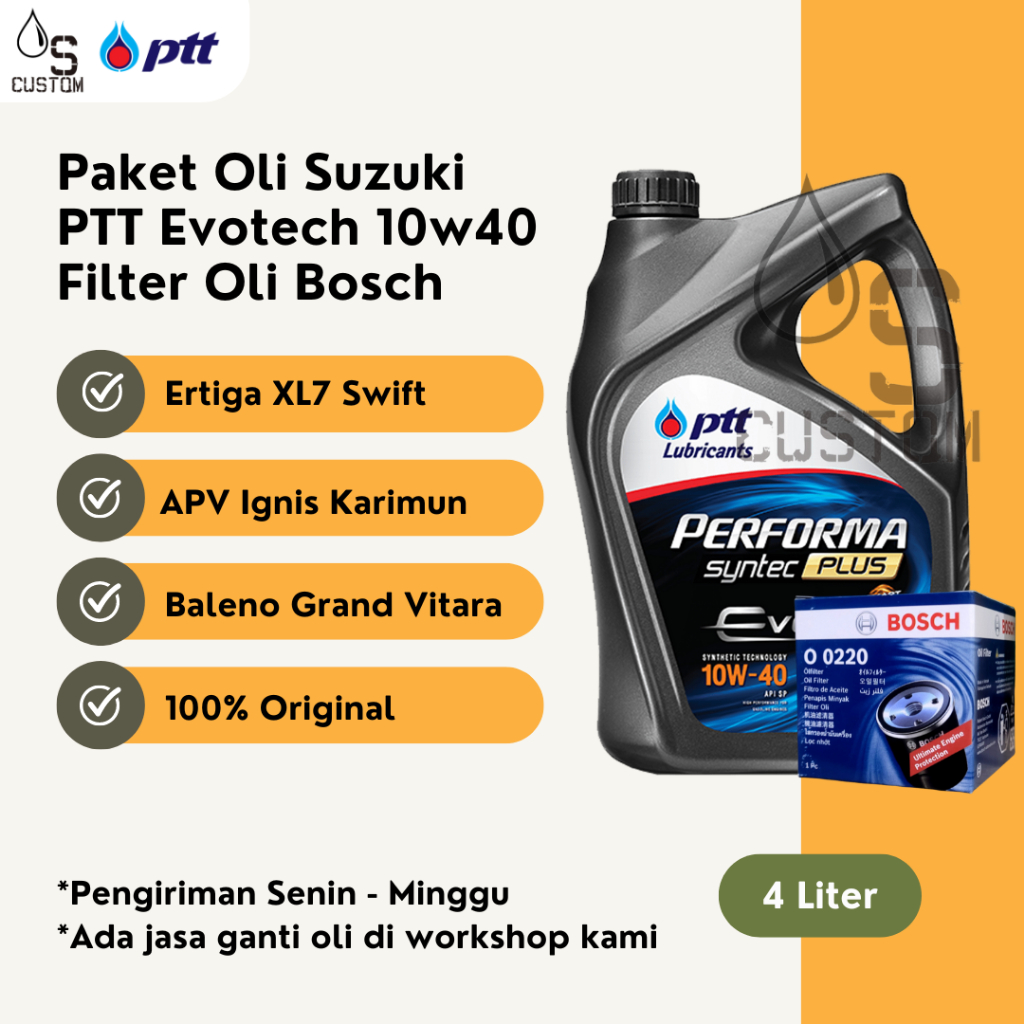 Paket Oli Ertiga APV Swift PTT 10W40 API SP 4L + Filter Oli