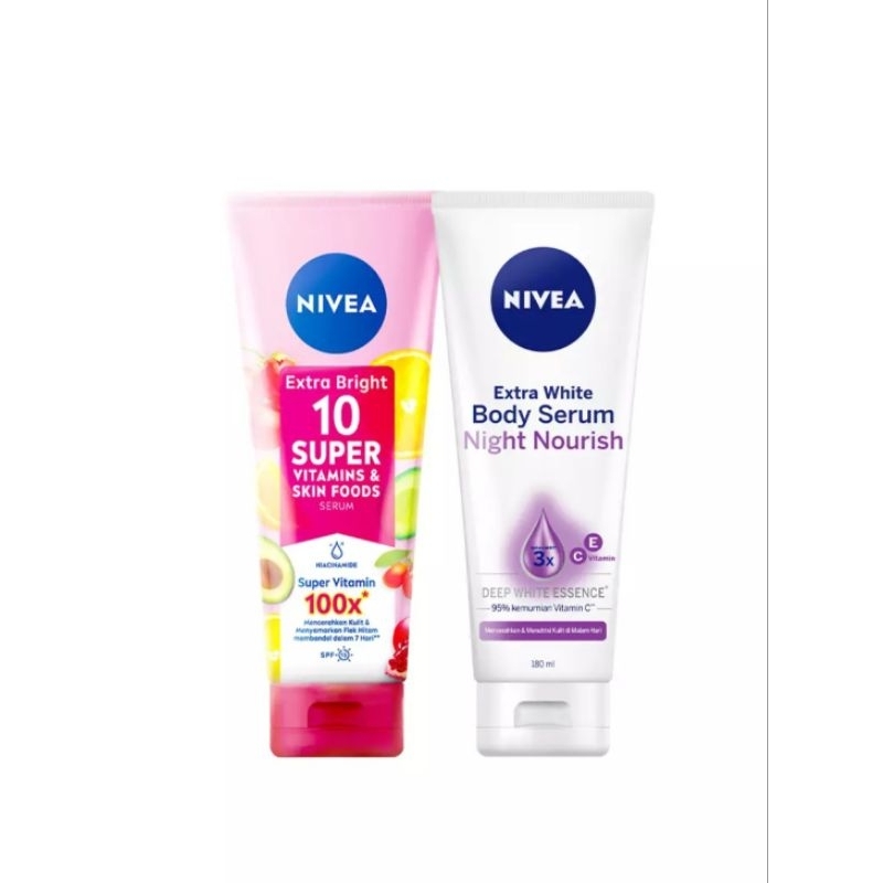 Paket Putih Siang Dan Malam Lotion Nivea Body Lotion Super 10 & Nivea Serum Night Nourish 180ml