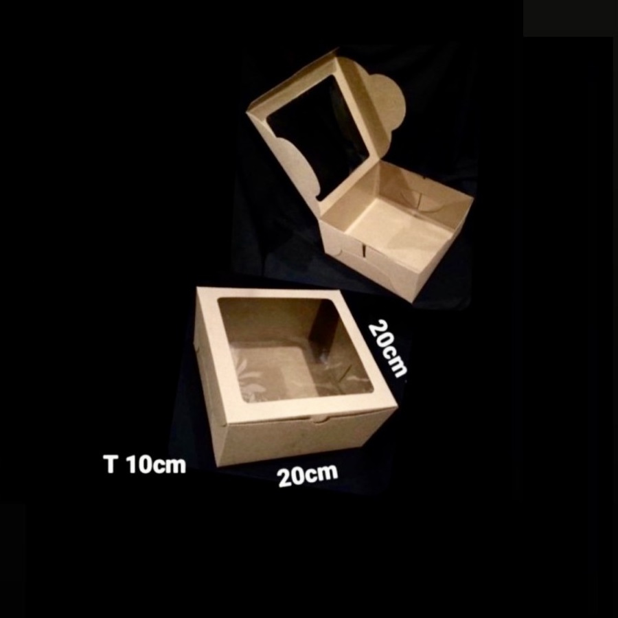 

( 10pcs ) Dus Kotak Kraft Tutup Mika Laminasi 350 gsm Packaging Hampers Tempat Makanan 20x20x10 Cm