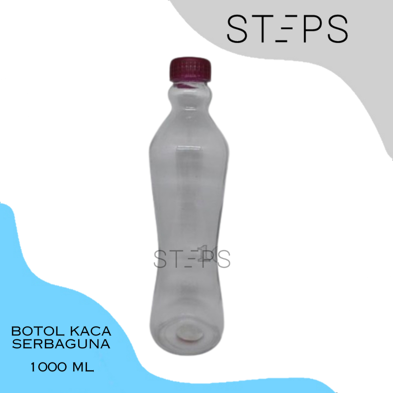 Botol Kaca 1 liter tutup plastik / Minuman Botol kaca 1000ml - botol juice kopi sirup Serbaguna