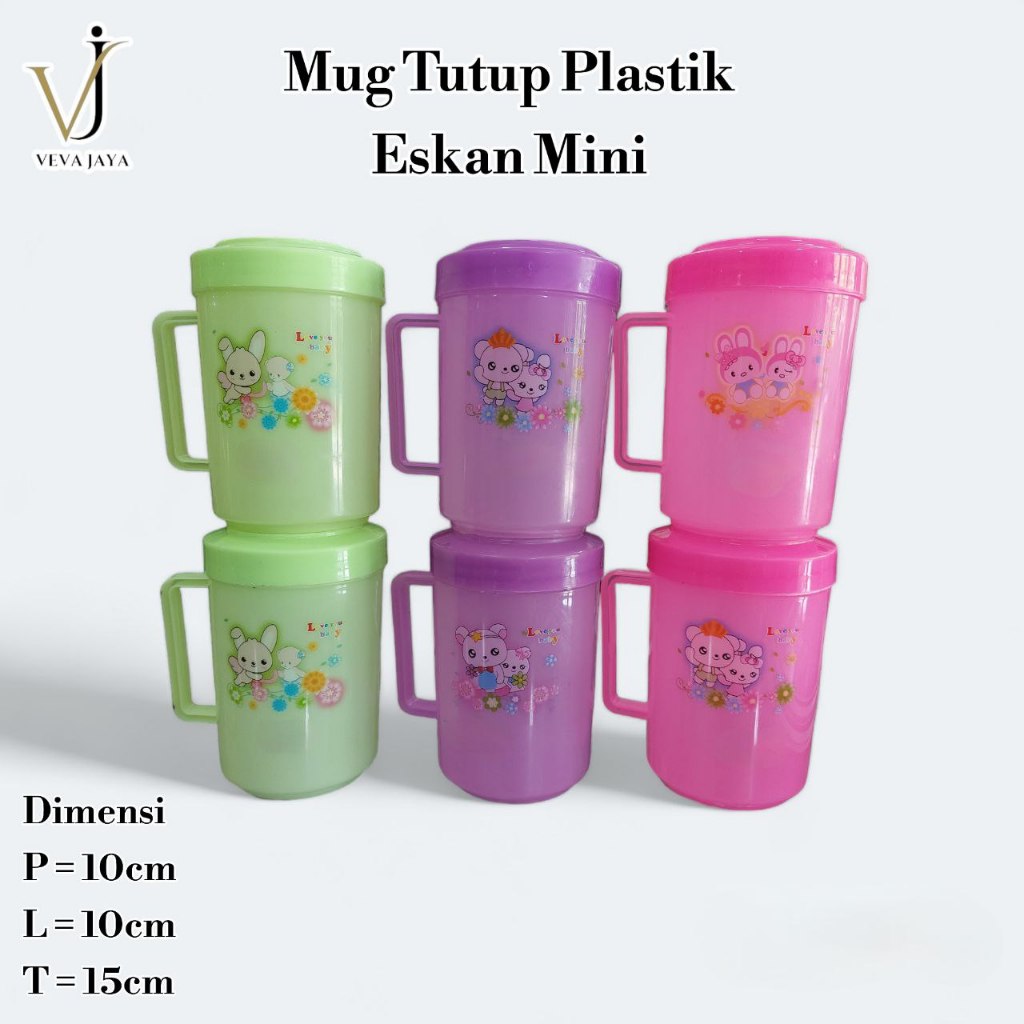 Mug tutup plastik/ gelas plastik tutup/ eskan mini/ mug tutup warna/ gelas plastik warna