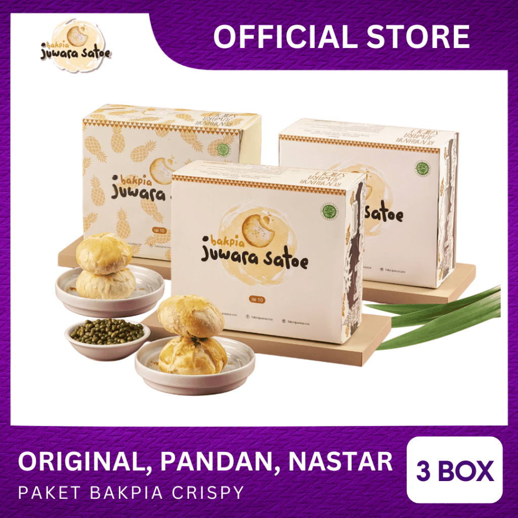 

[ 3 BOX ] PAKET BAKPIA CRISPY (ORI, PANDAN, NASTAR) - BAKPIA JUWARA SATOE