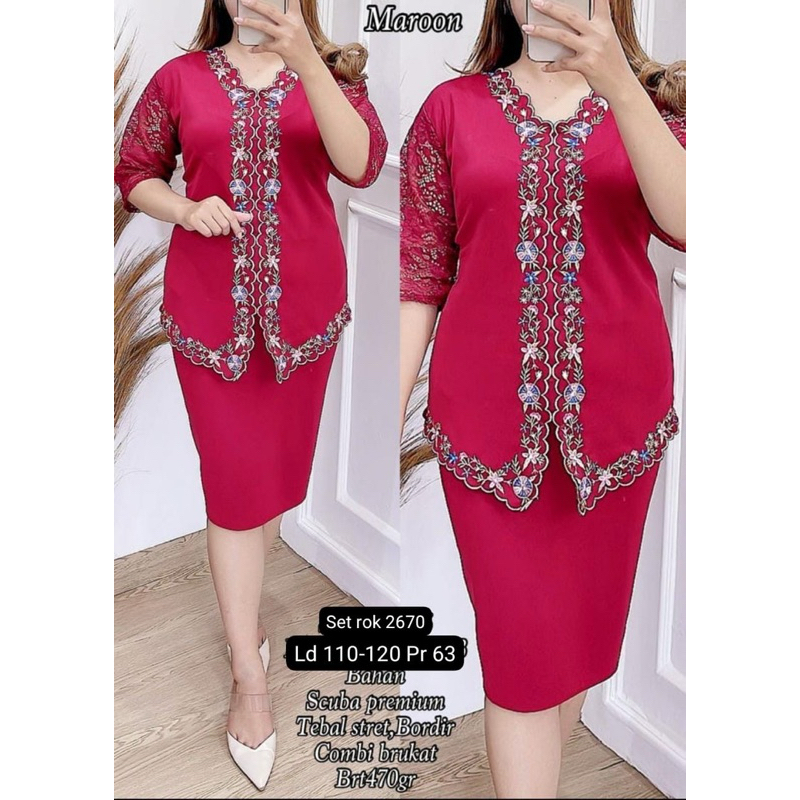 CALLIE SETELAN ROK SCUBA PREMIUM KOMBINASI BROKAT DRESS PESTA BEST SELLER