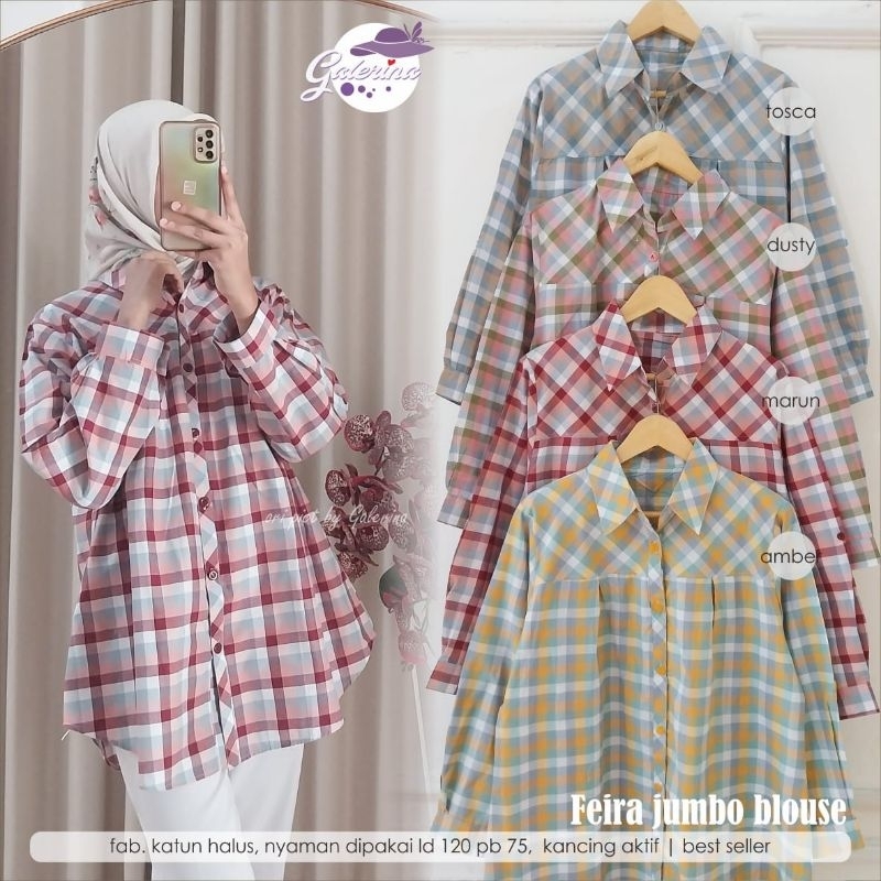 FEIRA TUNIK KOTAK JUMBO, ATASAN CEWEK MOTIF KOTAK JUMBO, BLOUSE CEWEK KOTAK JUMBO,