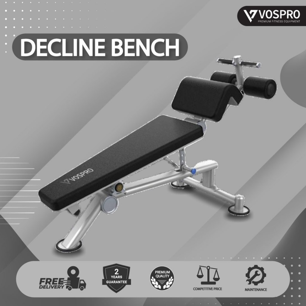 VOSPRO Adjustable Decline Bench - Alat Olahraga Fitnes Abdominal Perut