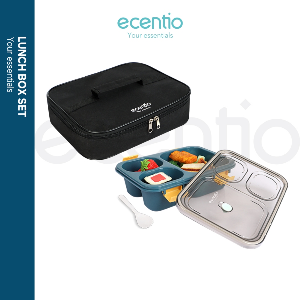 	 ecentio kotak makan anti tumpah lunch box set 850ML Anti Tumpah Kotak Makan 3 / 4 Grid	