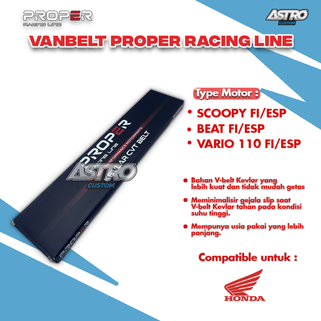 Vanbelt Proper Racing Line Beat Fi Scoopy Fi ESP Genio Deluxe Street Scoopy Karbu Vbelt Venbelt CVT