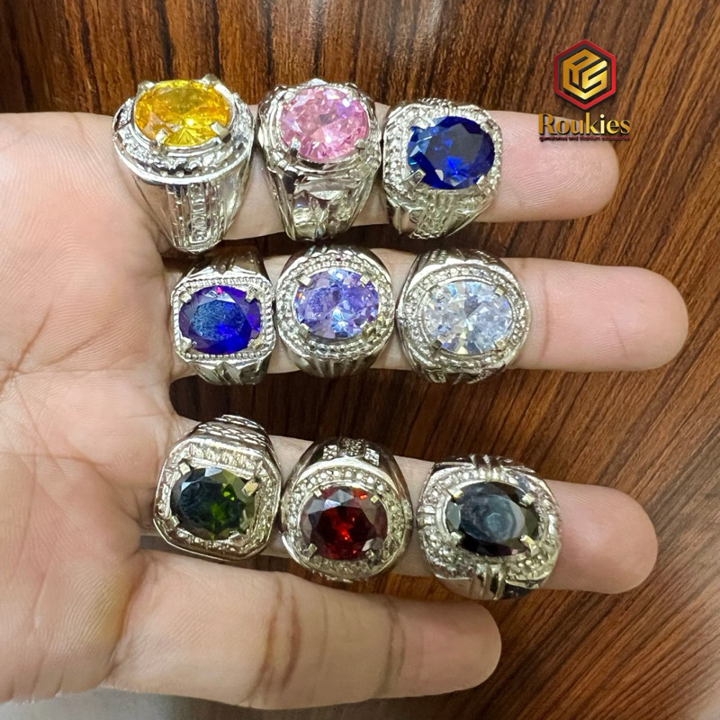 Cincin Batu Ukuran 10x12mm American Diamond Oval Cutting Ring Alpaka