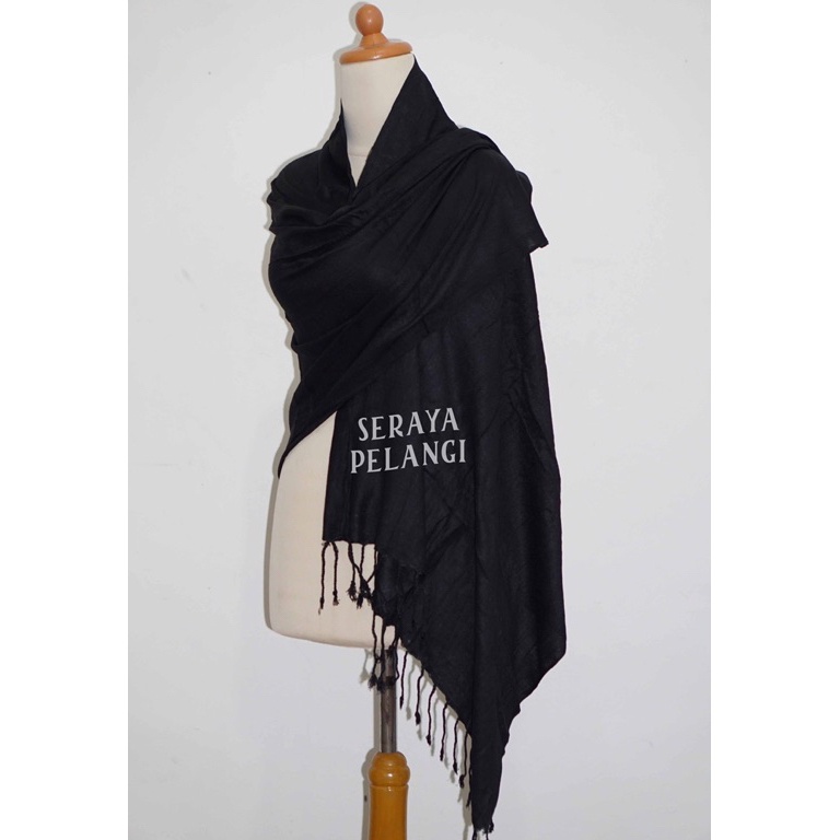 Pashmina Polos Warna Hitam Selendang Scarf Syal Shawl Pasmina Kashmir Souvenir Hadiah Ulang Tahun Bi