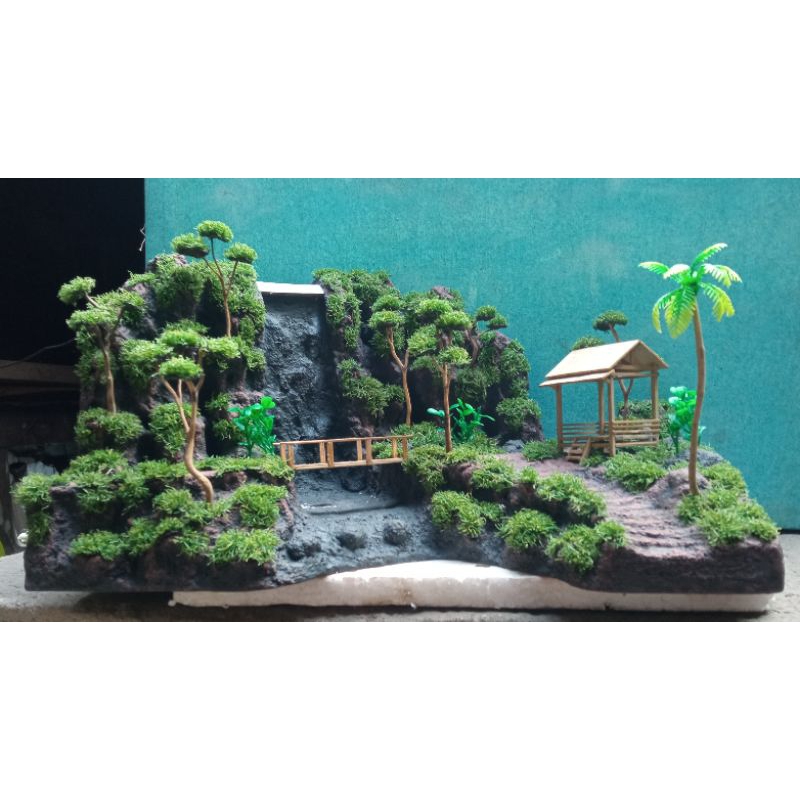Hardscape tebing air terjun masuk aquarium ukuran 50x30x30cm