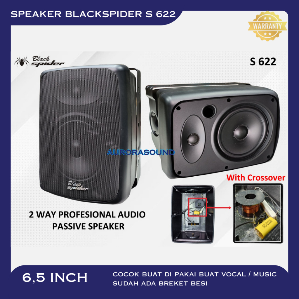SPEAKER BLACKSPIDER S622 SPEAKER PASIF BLACK SPIDER 6,5 INCH 2 UNIT ORIGINAL