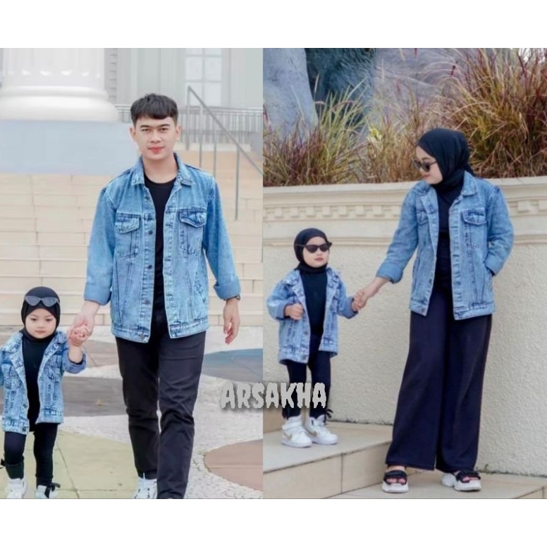 KODE S24D Jaket Couple Pasangan Ayah Ibu dan Anak  Jaket Jeans Couple