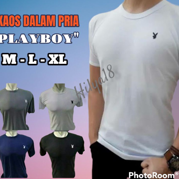 Terlaku Baju Kaos Dalam Oblong Singlet TShirt Playboy Body Fit Bahan Katun Putih Hitam