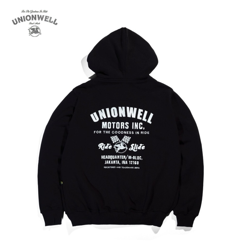 Hoodie Zipper Unionwell Hitam Headquarter Sweatershirt Pria Wanita Unisex