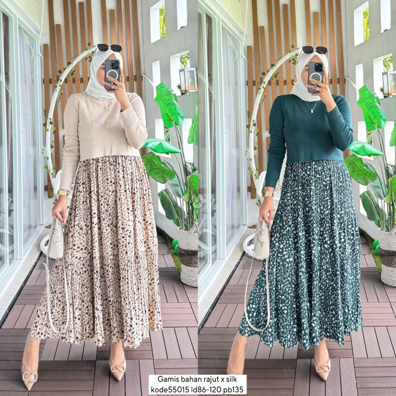 Gamis bahan rajut x silk by Alvaro collection