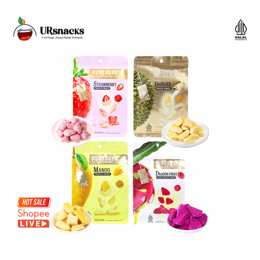 

URSNACKS Bundle Of 4 - Freeze Dried Keripik Sehat Durian + Mango + Strawberry + Dragon Fruit