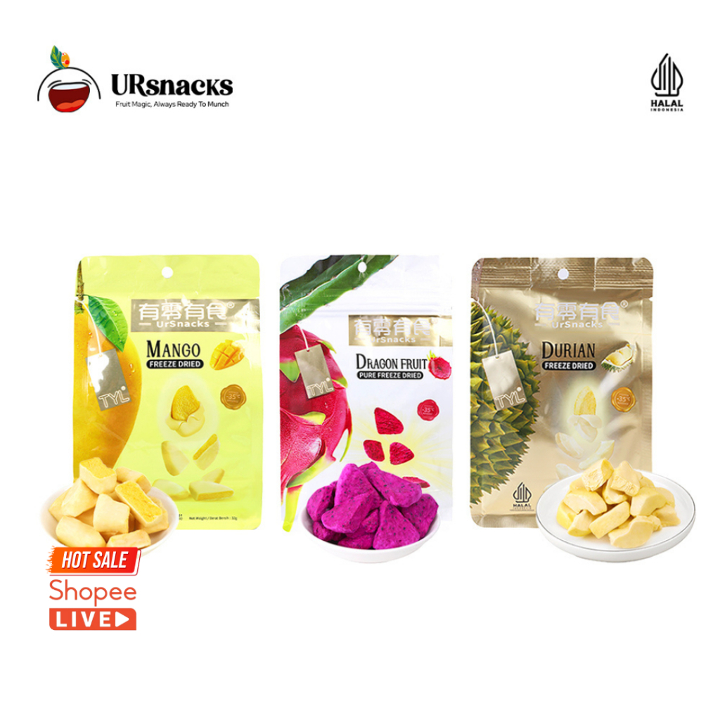 

URSNACKS Bundle Of 3 - Freeze Dried Keripik Sehat Durian + Mango + Buah Naga