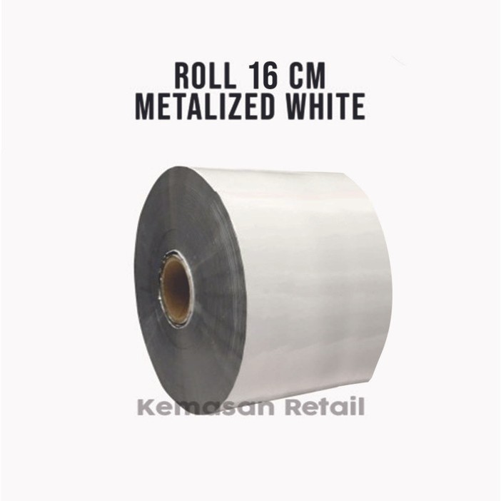 

Roll Plastik Kemasan Metalis Putih Lebar 16cm x 1000m 52mic | KEMASAN JAYA GEMILANG