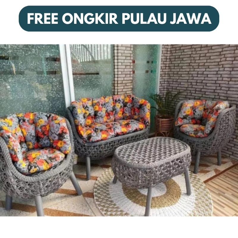 (FREE ONGKIR) SET KURSI TAMU ROTAN SINTETIS BREKELE + JOK SANDARAN By Minimalis Furniture