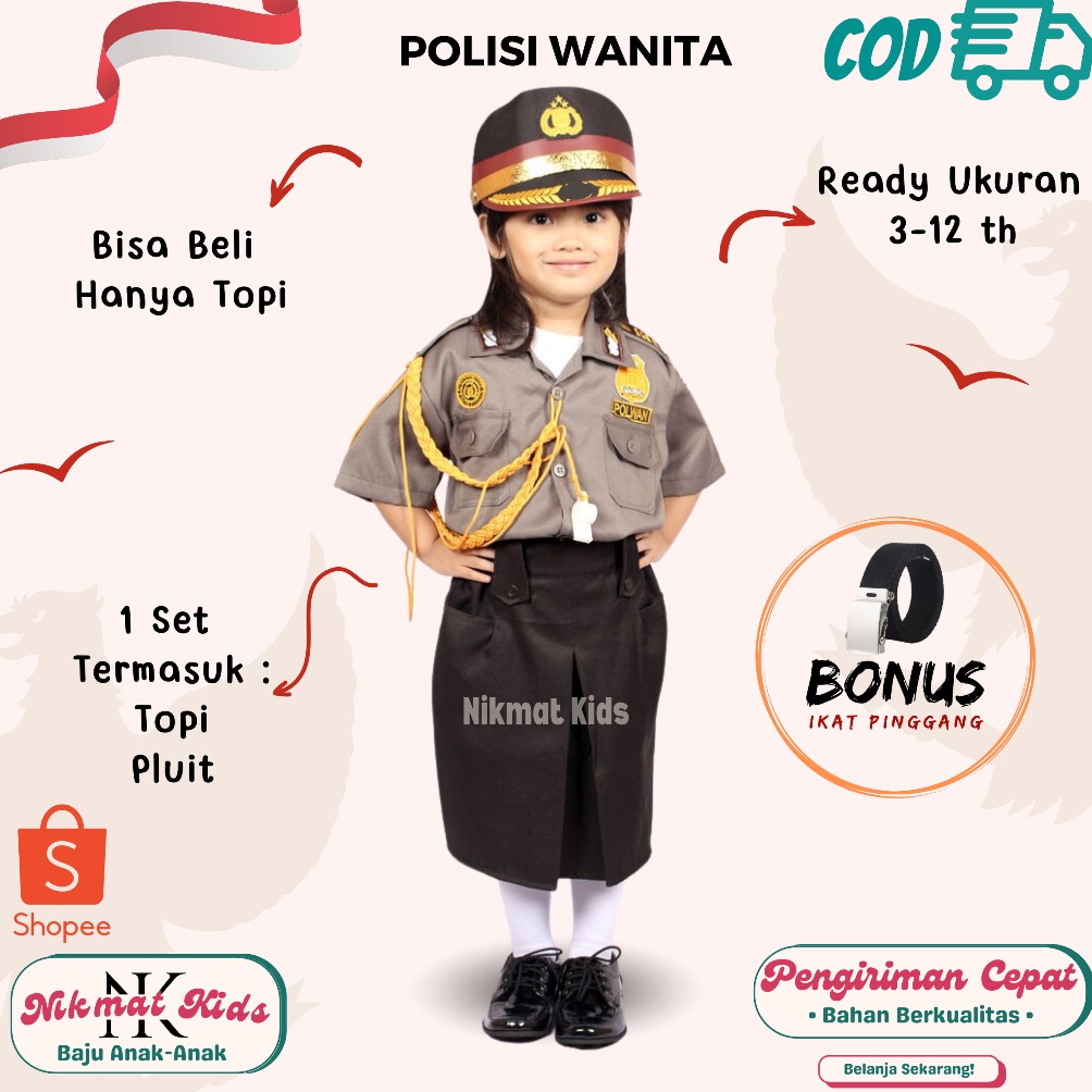 ART X19F Baju polwan polisi wanita profesi anak baju kostum anak baju polisi cewek polwan cantik kos