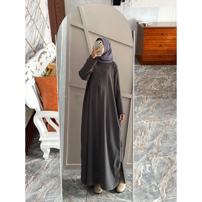 [BEST SELLER] Daily Polos Long Busui | Gamis Simple Abaya-Dark grey