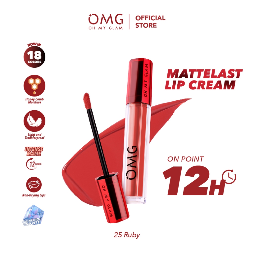 OMG OH MY GLAM Mattelast Lip Cream 25 Ruby 2.9 g  - Lip Cream Matte Dengan Warna Intense, Tahan Lama