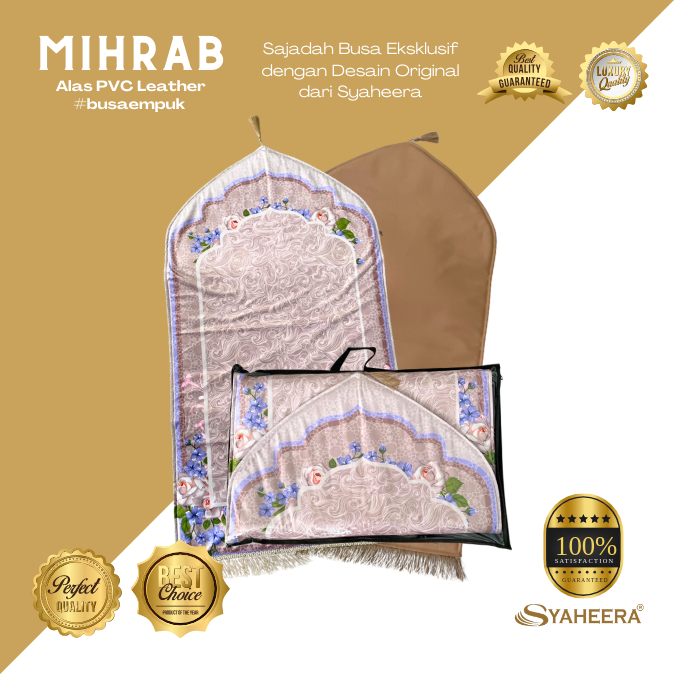 Sajadah Syaheera Mihrab Pink Blue Black -  Sajadah Busa Empuk 1 CM Alas Sajadah PVC Leather Sajadah 