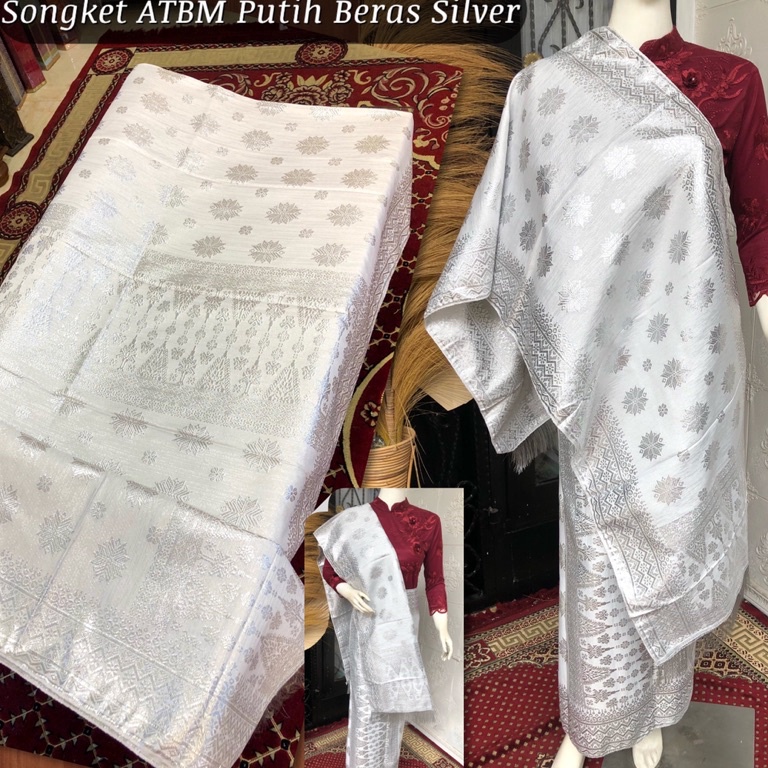 KODE V54P Limited Songket Murah Cantik Manis Putih Silver  Songket ATBM songket Tenun Mesin palemban