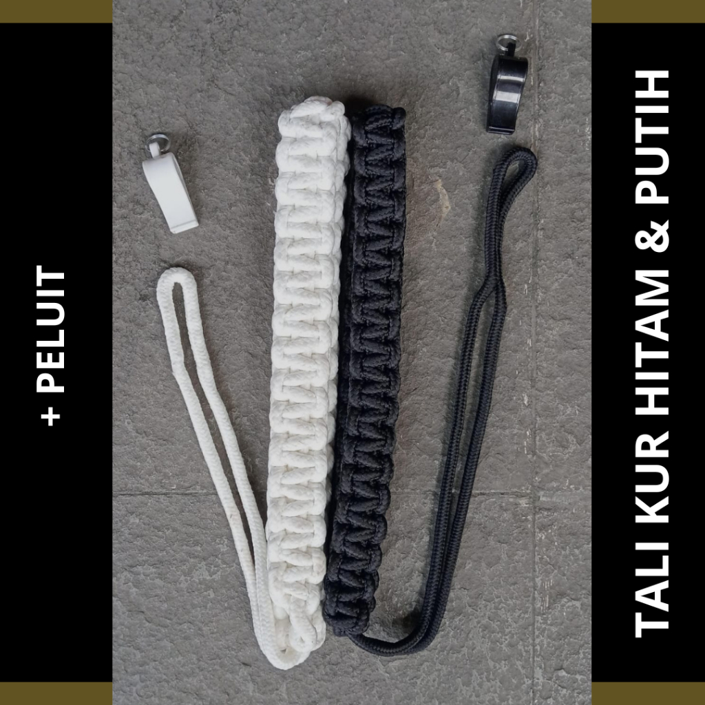 Tali Kur Polri Hitam + Peluit Hitam- Kepang Besar / Tali Kur Polri Putih + Peluit Putih - Kepang Bes