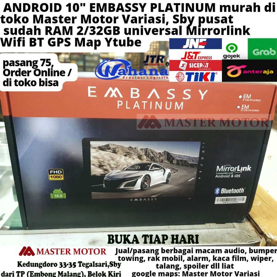Headunit Android Embassy Platinum SATURNUS 10" RAM 2/32GB Wifi GPS Doubledin Tape Mobil Avanza Rush 