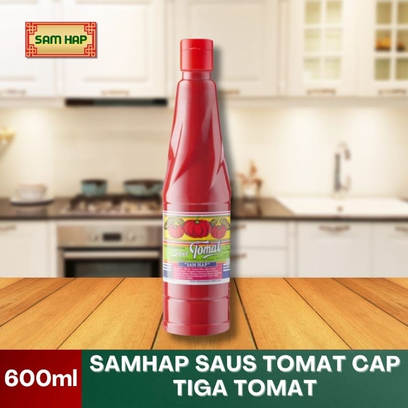 

Saos tomat SAMHAP cap Tiga tomat Botol Plastik 600ML