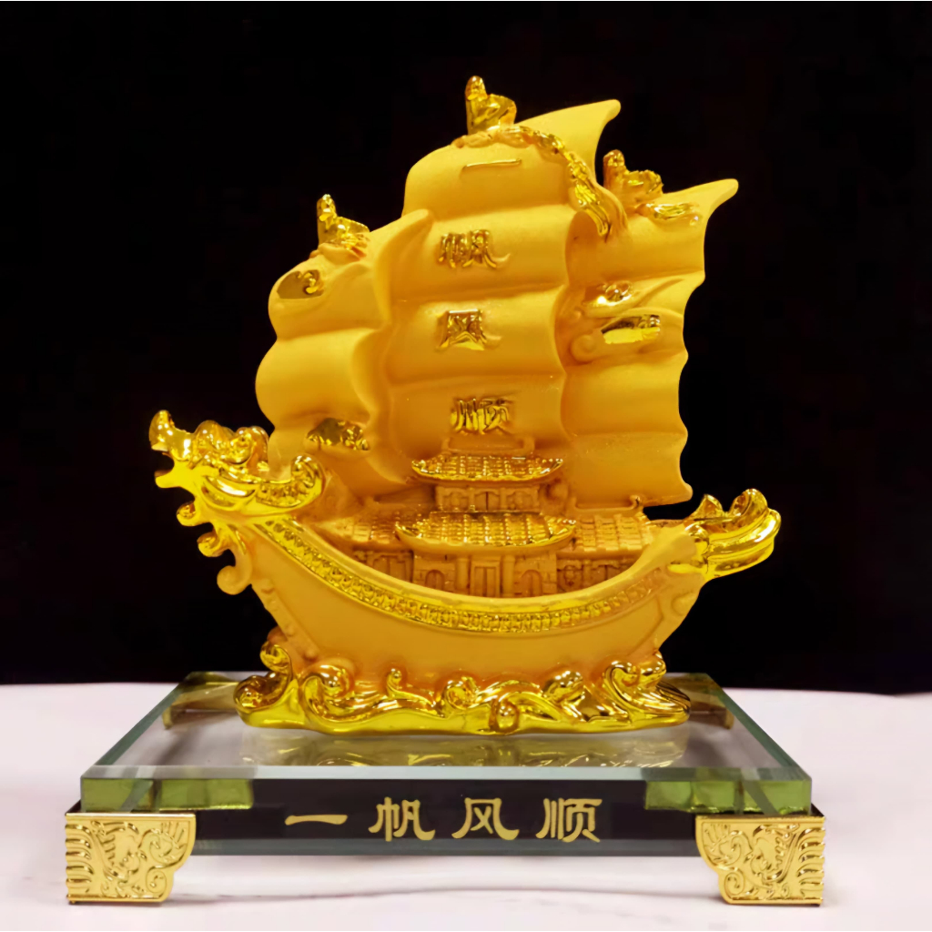 Patung Pajangan Perahu Kapal Layar Pinisi Naga Hoki Kado Hadiah Pajangan Meja Kantor Dekorasi Rumah 