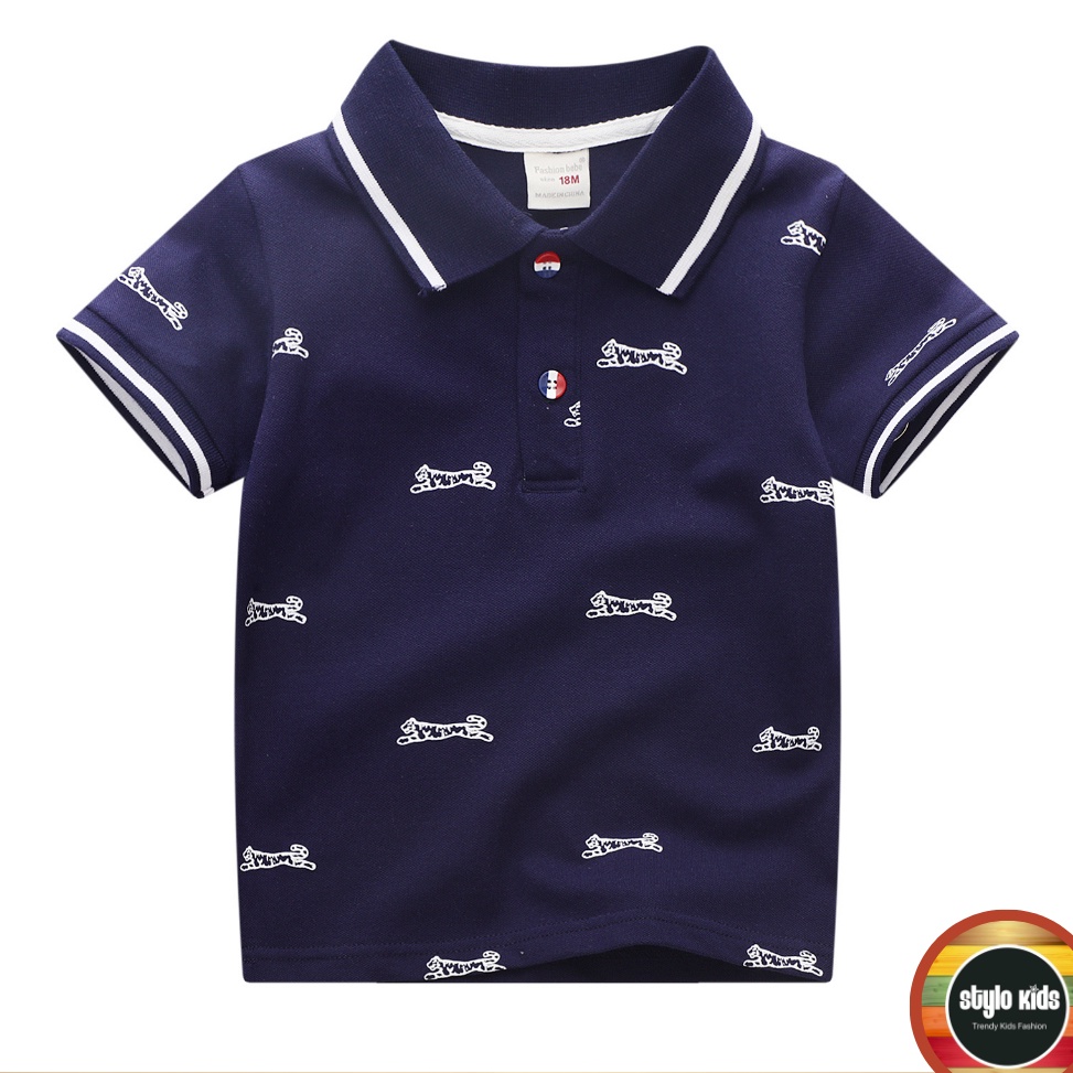 SIAP KIRIM STYLOKIDS Baju Kaos Polo TShirt Anak LakiLaki Gambar Harimau Warna Navy