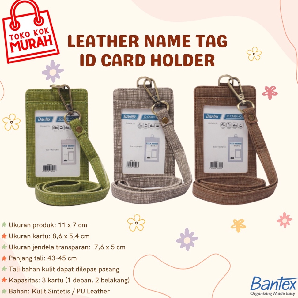 

Bantex Leather Name Tag ID Card Holder Kulit Sintetis Lanyard Tali KODE B1W9