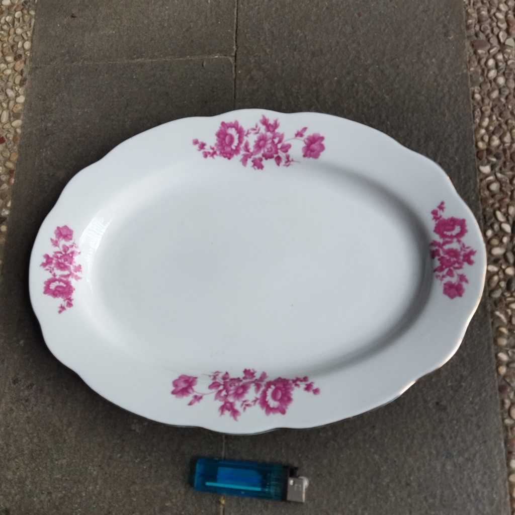 Pajangan Vintage Piring Oval Lodor Keramik Seruni Krisan