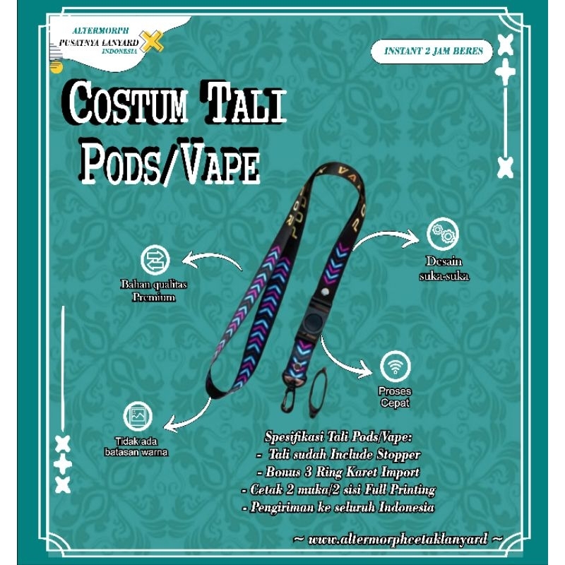 

Ready Stock Tali Vape L-2cm Full Printing| Bonus 3 karet ring kualitas Import.