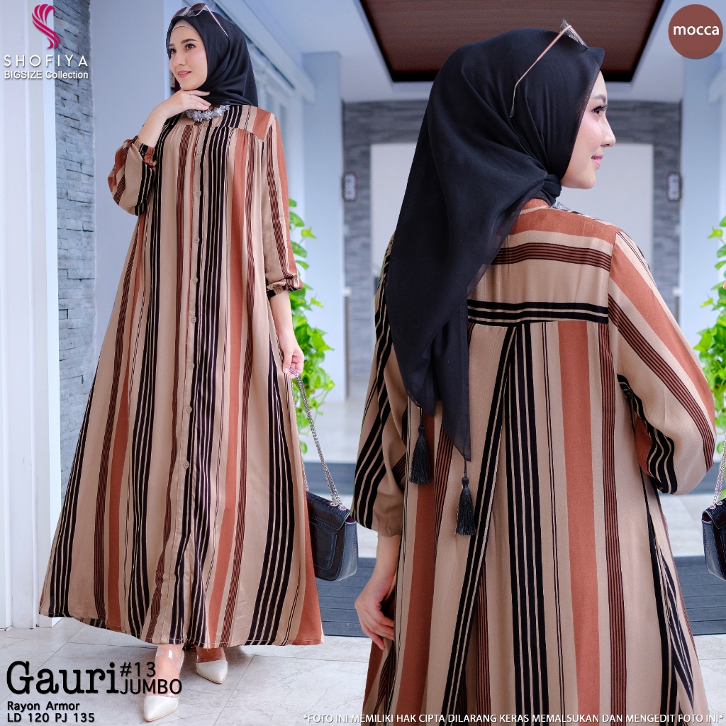 gauri gamis dress longdress long dres maxy maxi busana jumbo size xxxxl ld 120 panjang 140 bahan ray