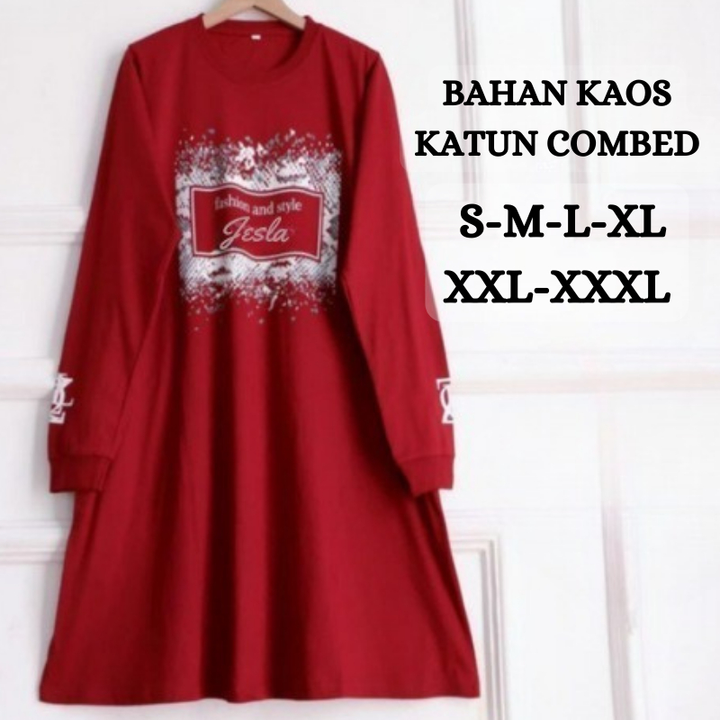 Tunik Kaos Jumbo Jesla Tunik BO Size S M L XL XXL XXXL LD 90-130 CM Bahan Kaos Katun Combed Aplikasi