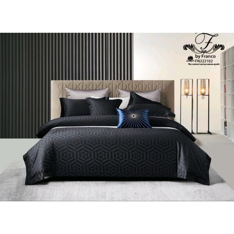 sprei wedding kingkoil katun jacquard cotton jet black dan grey franco bedshet embos mewah minimalis