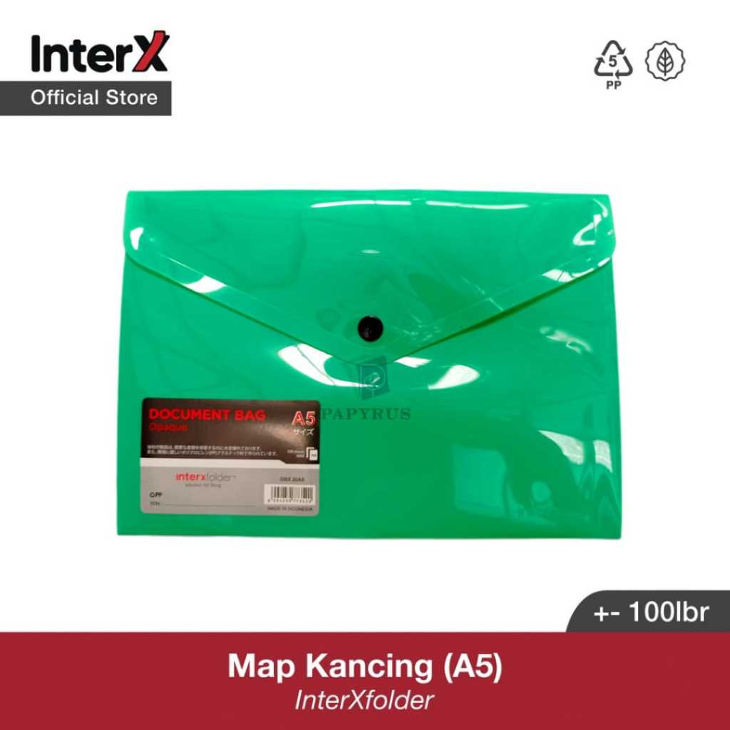 

MAP PLASTIK KANCING / MAP KANCING PUNGGUNG / DOCUMENT BAG / MAP KANCING A5 INTER-X DBX20A5 HIJAU