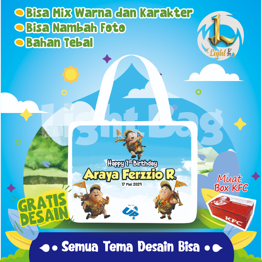 

TAS SOUVENIR ULTAH RUSSEL UP CUSTOM/ TAS SOUVENIR PREMIUM / GRATIS DESAIN / BONUS FOTO ANAK / GOODIE BAG CUTE RUSSEL CUSTOM / TAS ULANG TAHUN RUSSEL CUSTOM / TAS ULTAH CUSTOM / TAS SOUVENIR 2 HARI JADI / TAS ULTAH / TAS ULANG TAHUN / BISA TAMBAH FOTO ANAK