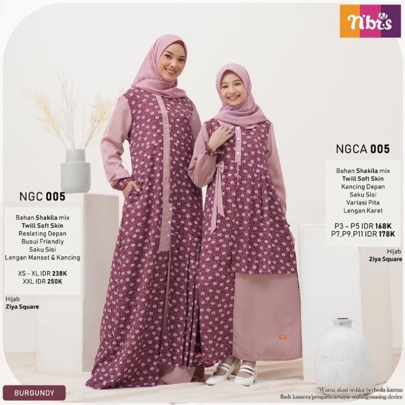 Gamis Nibras NGC 005 Burgundy/Gamis Cople Ibu & Anak